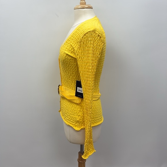 NWT Nicholas Adele Textured Knit V-Neck Cardigan Sweater Preppy Yellow XS - Picture 5 of 9